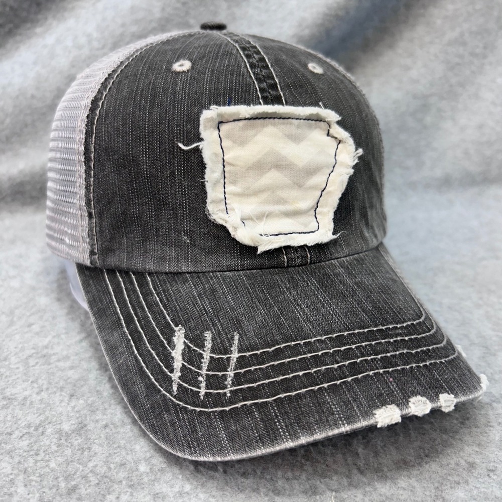 Arkansas State Patch Womens Black AC Trucker Hat Distressed Mesh Back OSFA